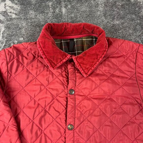 Barbour Quilted Blanket Lined Jacket Red Sz L Corduroy Collar Field Chore* - Picture 2 of 16
